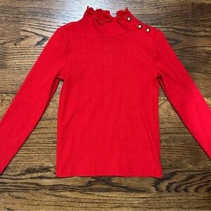 Red Ribbed Long Sleeve Top with Button Detail